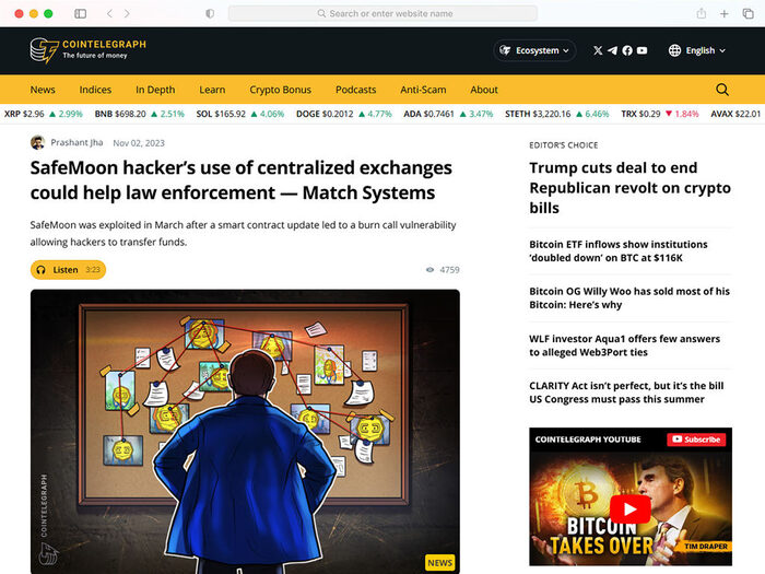 SafeMoon hacker’s use of centralized exchanges could help law enforcement — Match Systems