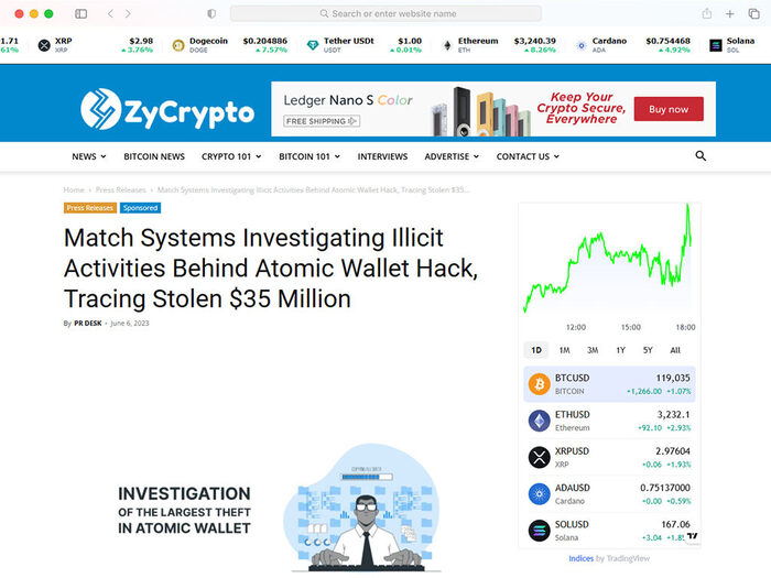 Match Systems Investigating Illicit Activities Behind Atomic Wallet Hack, Tracing Stolen $35 Million