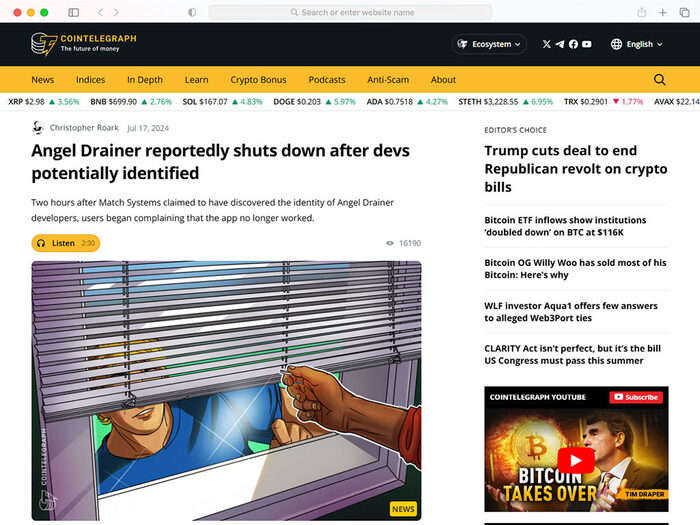 Angel Drainer reportedly shuts down after devs potentially identified